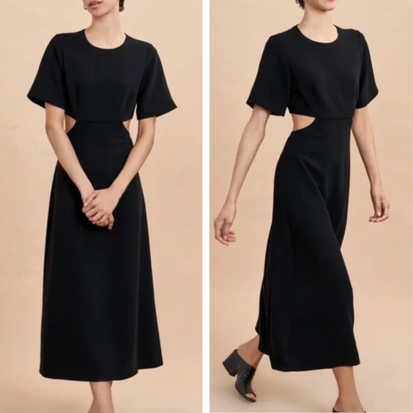 NEW La Ligne NYC Charly Midi Cut-Out Dress - Black Noir Formal Crew neck - Picture 1 of 9